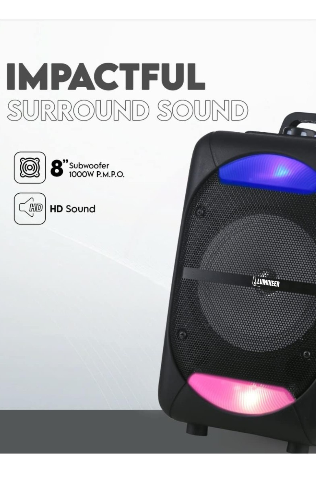 LUMINEER 8" Portable Party Speaker with Mic & RGB Lights