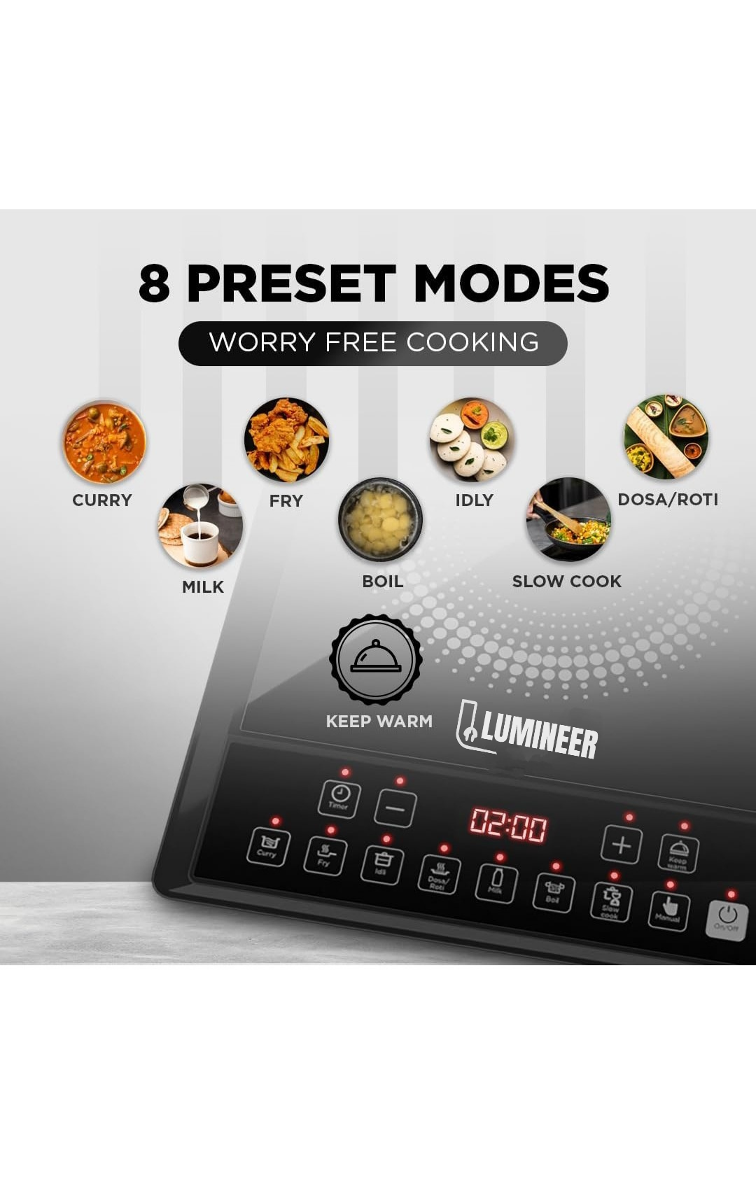 LUMINEER Smart Induction Cooktop – 8 Preset Modes with Voltage Protection